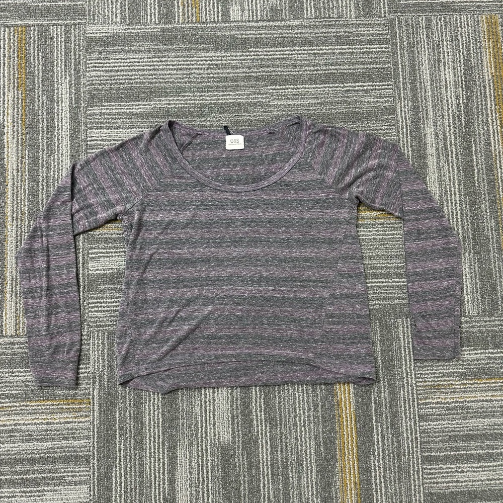 Women's Long Sleeve Striped Top - Gray and Purple